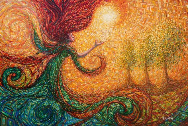 نقاشی معناگرا توسط هنرمند مکزیکی ادواردو رودریگز با موضوع سحر و جادو 